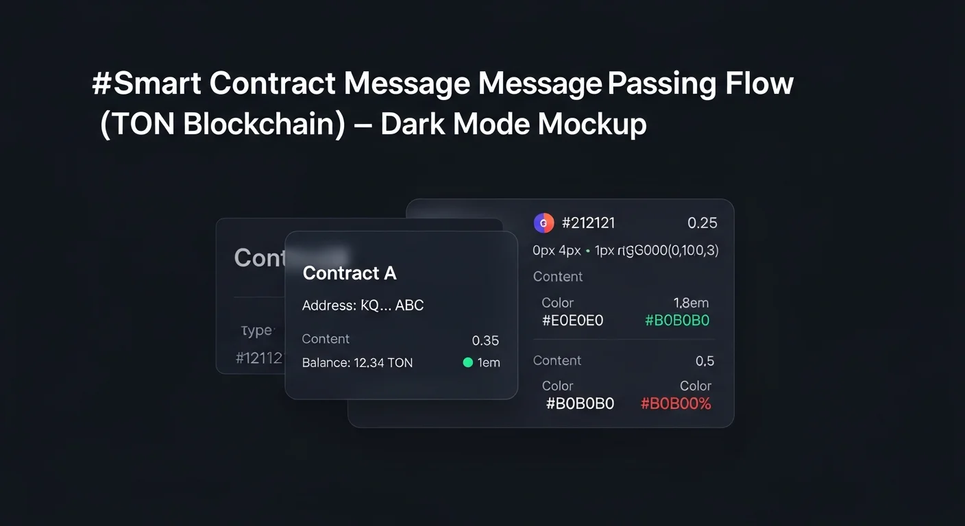 Smart contract message-passing flow on TON with three actor boxes connected by asynchronous message arrows