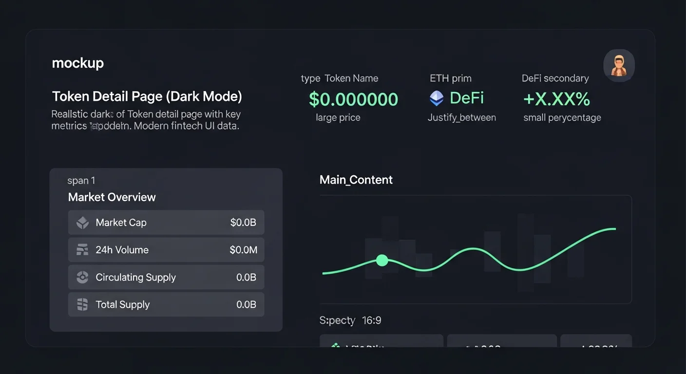 Token detail page mockup showing market cap, holders, top holders, recent trades, and chart