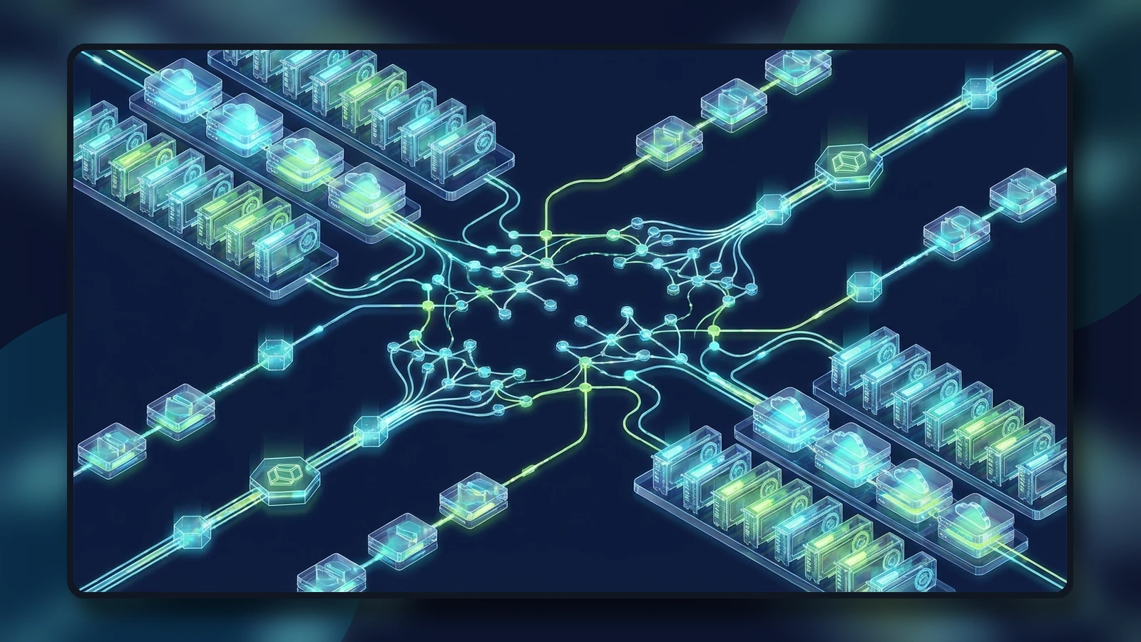 AI-generated conceptual illustration of decentralized GPU and cloud compute for crypto AI projects