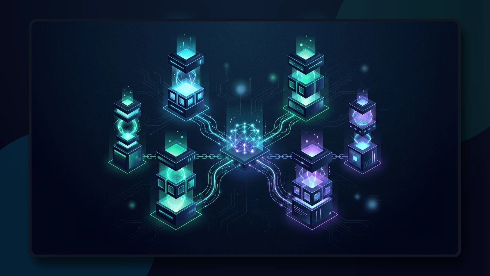 AI-generated conceptual illustration of the five main sectors inside the crypto AI ecosystem