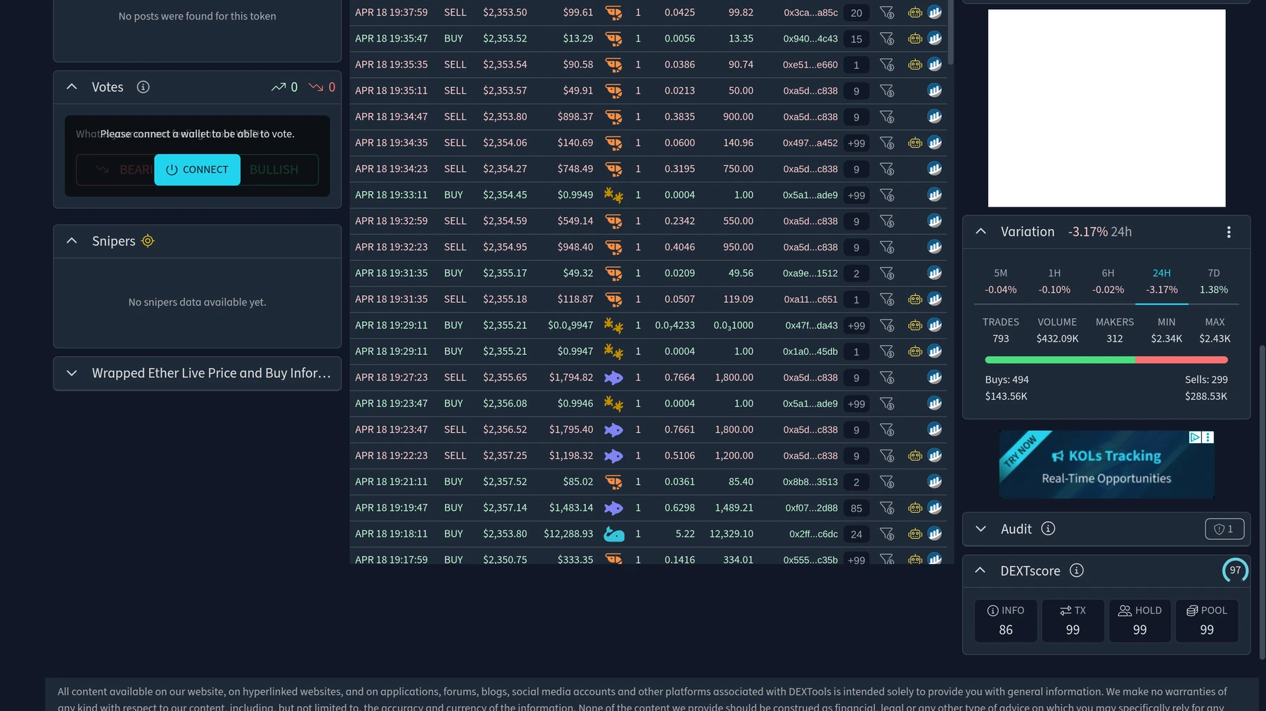 DEXTools pair info section with pair metrics and market context