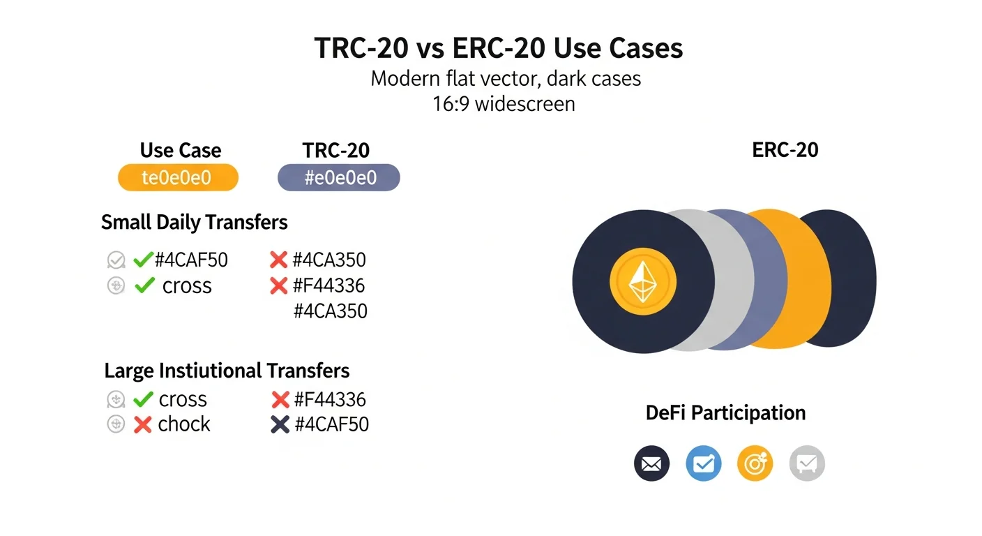 Infographic comparing TRC-20 and ERC-20 use cases for different transfer types
