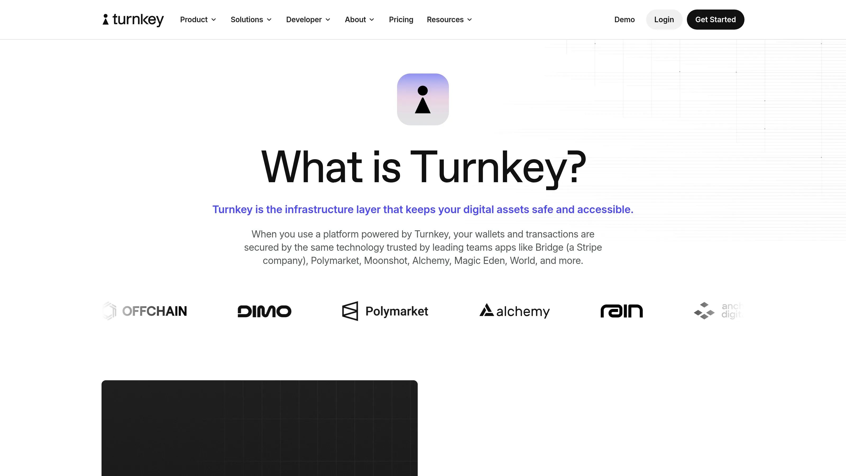 Turnkey page showing verifiable wallet infrastructure, secure enclaves and embedded wallet features.