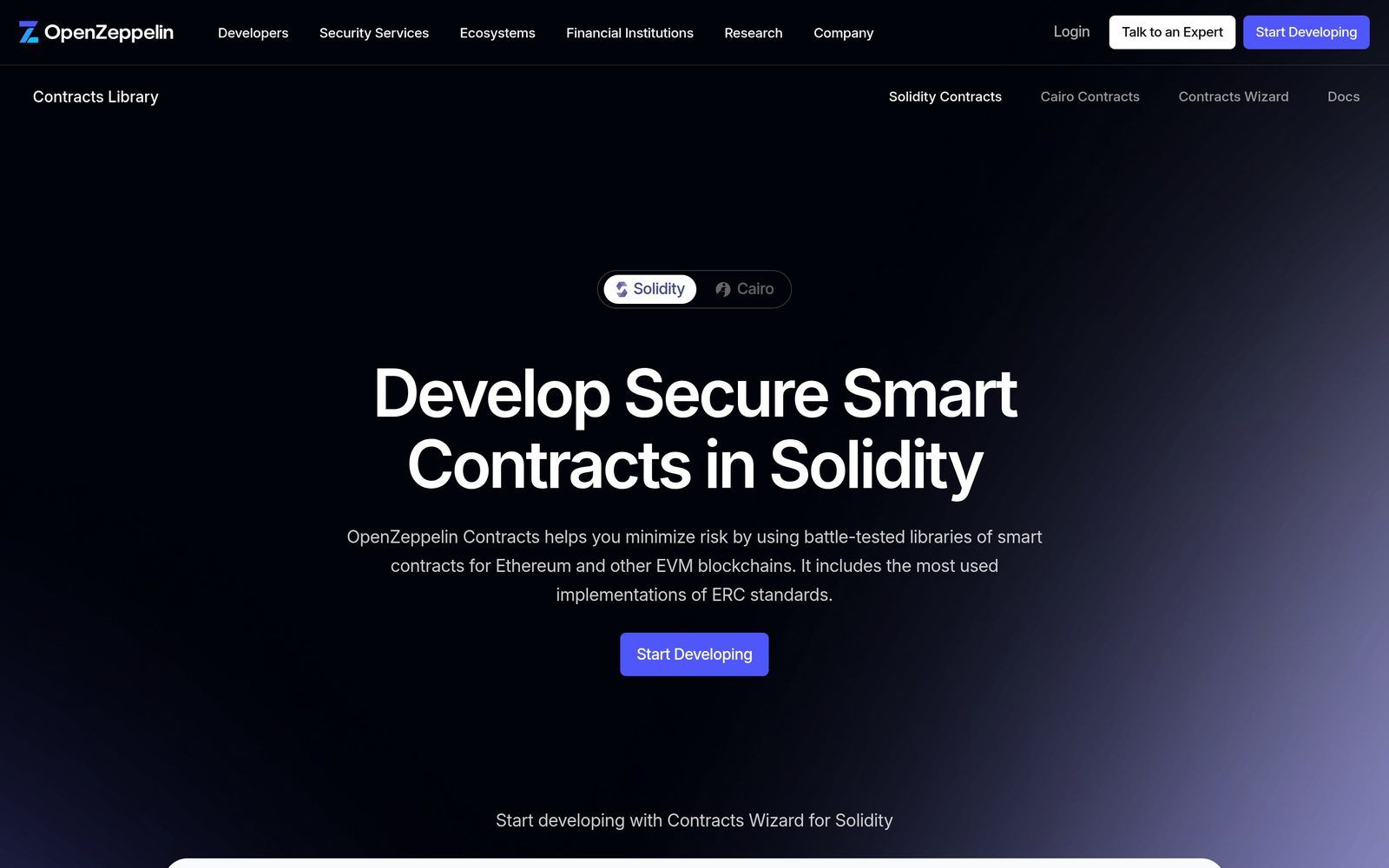 OpenZeppelin - the industry standard library for secure smart contract development and auditing