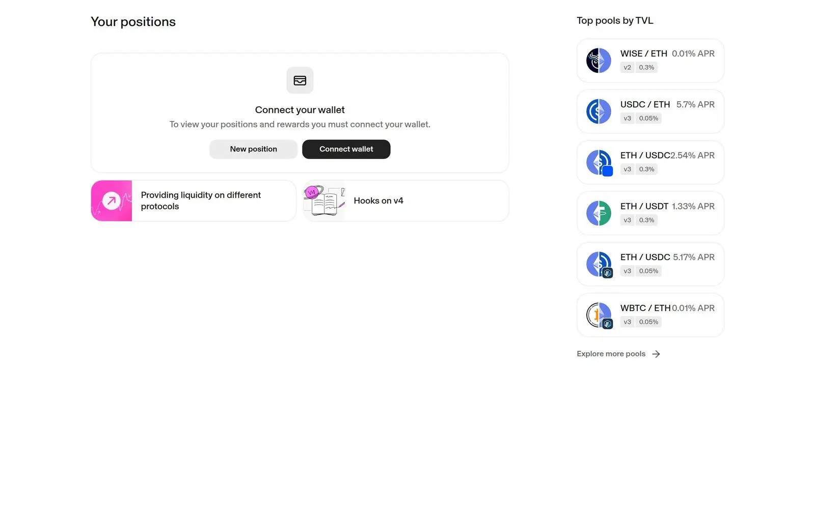 Uniswap liquidity pool interface showing how users provide liquidity to earn fees