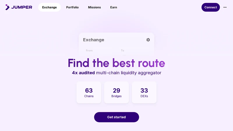 Jumper Exchange homepage before selecting a USDC to Arbitrum bridge route