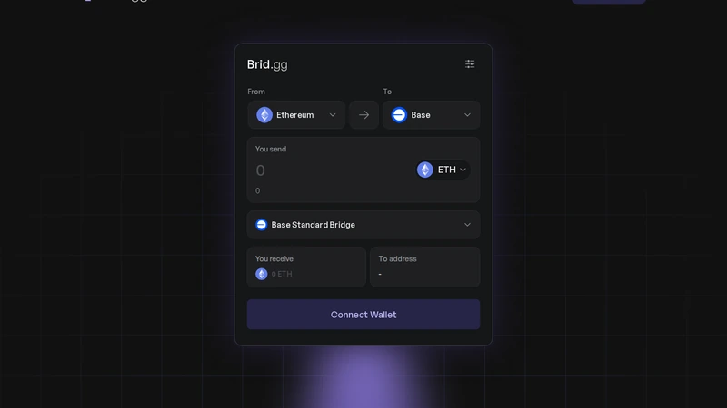Live bridge interface showing the Ethereum to Base route before connecting a wallet