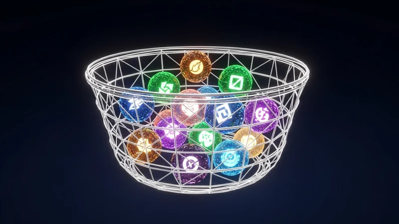 Diagram of a market cap weighted crypto index fund holding a basket of tokens