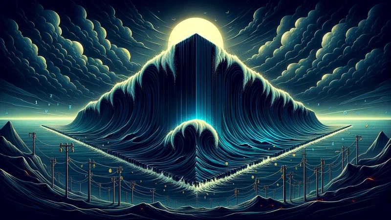 Conceptual visual of predatory liquidity waves squeezing a single trade path