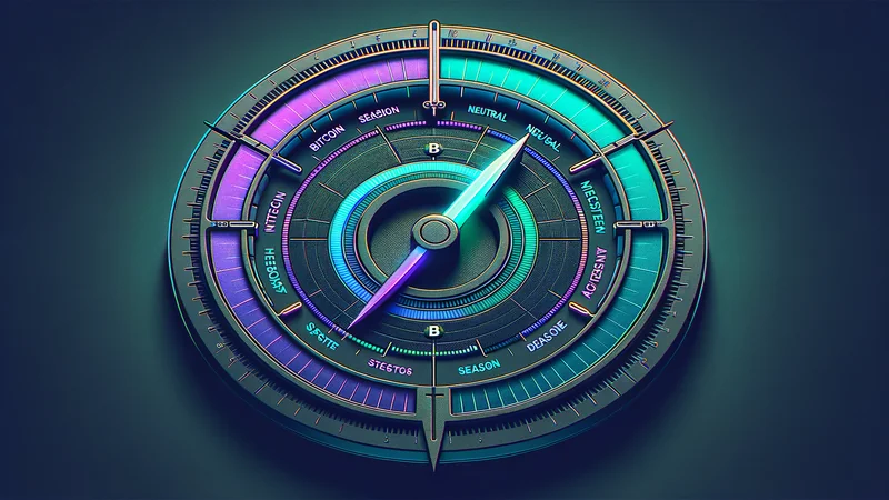 Altseason index gauge showing zones for Bitcoin season, neutral, and altseason with a needle pointing into altseason territory