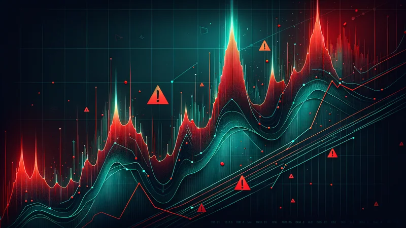 Parabolic curve rising sharply then collapsing with caution markers near the peak