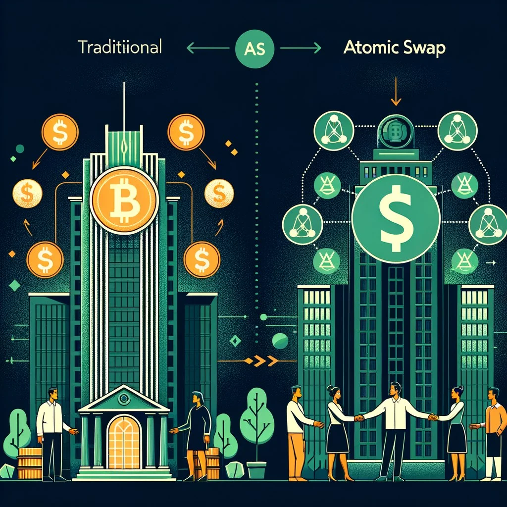 Atomic swap wallet interface showing a cross-chain Bitcoin to Ethereum trade in progress