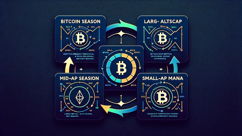 Diagram showing the 4-phase crypto rotation: Bitcoin season, large-cap altseason, mid-cap altseason, small-cap mania