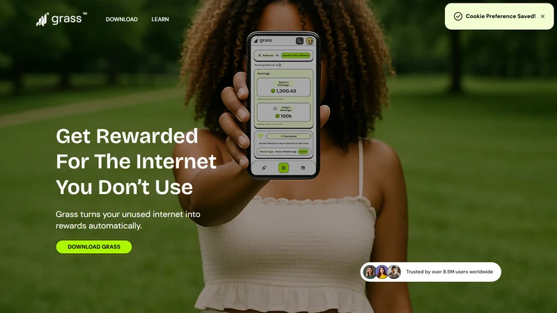 Grass browser extension dashboard showing daily bandwidth contribution stats network connection status and accumulated GRASS rewards