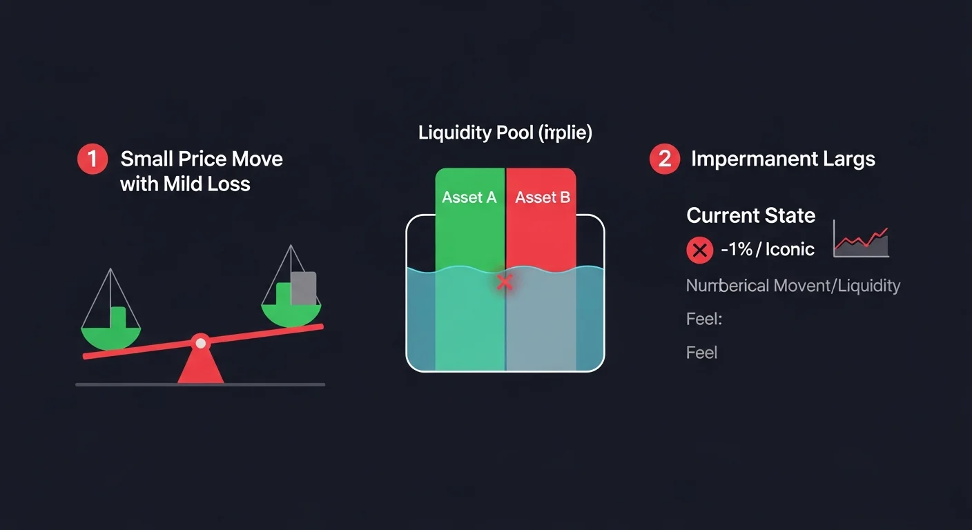Four-panel illustration of impermanent loss scenarios in different pool types