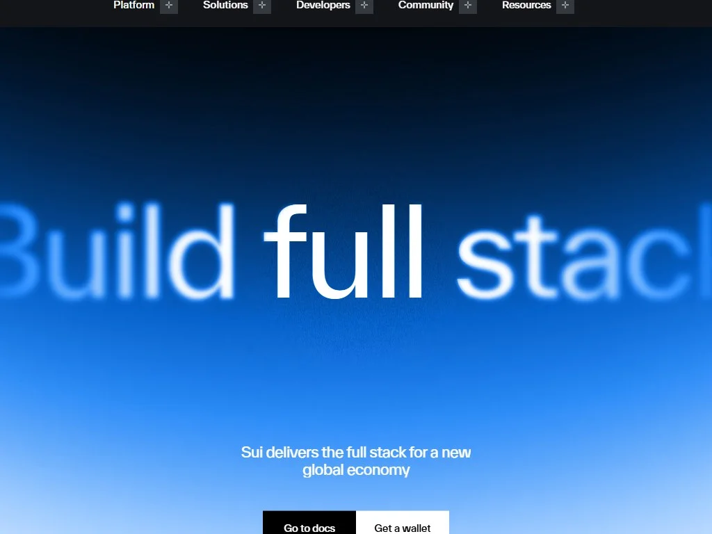 Sui Network homepage showing the Move-based Layer 1 blockchain dashboard and ecosystem stats