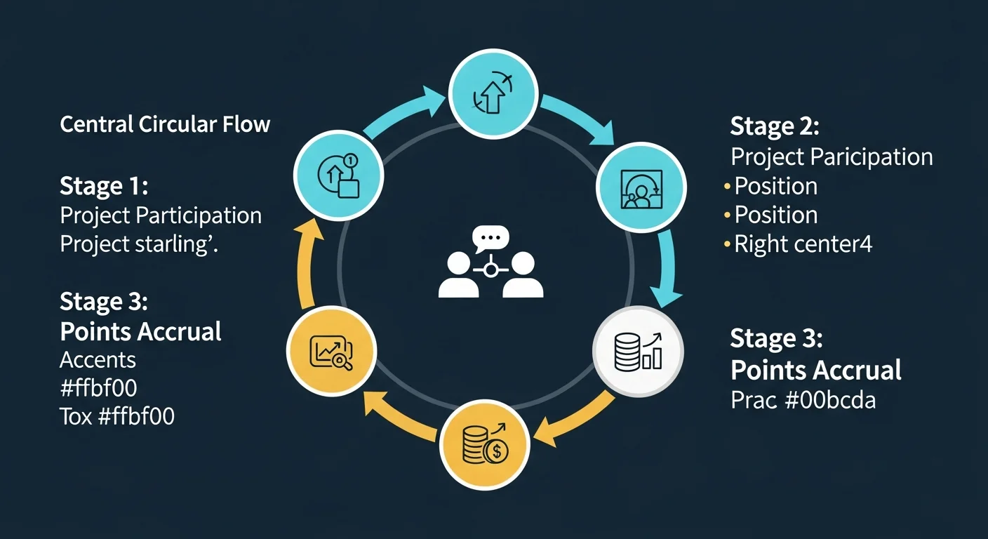 Diagram of the Open League cycle: project participates, users interact, points accrue, rewards distributed at season end