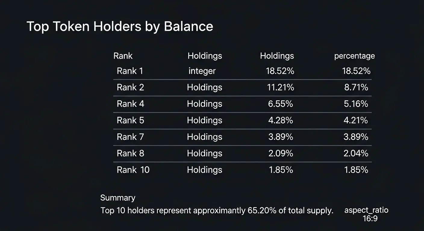 Block explorer style top-10 token holders table with rank, abbreviated wallet, and holdings percentages