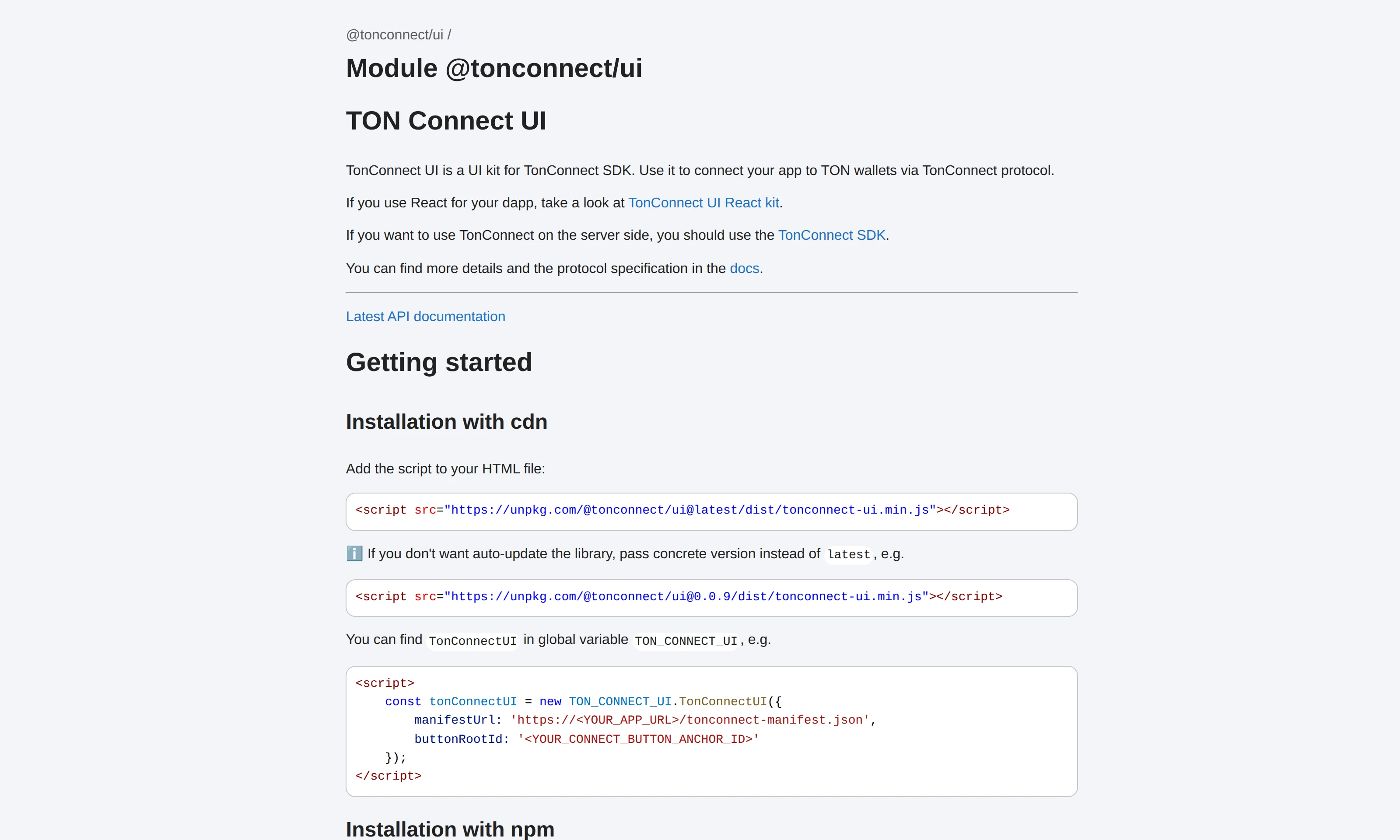 TON Connect documentation page introducing the wallet connection standard