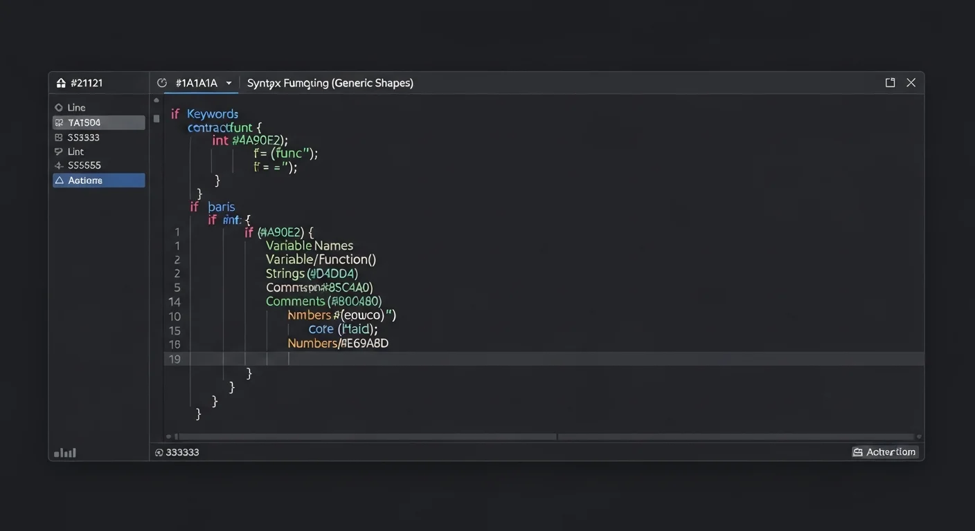 IDE mockup showing TON contract code with TVM instructions, stack snapshot, and message queue panels