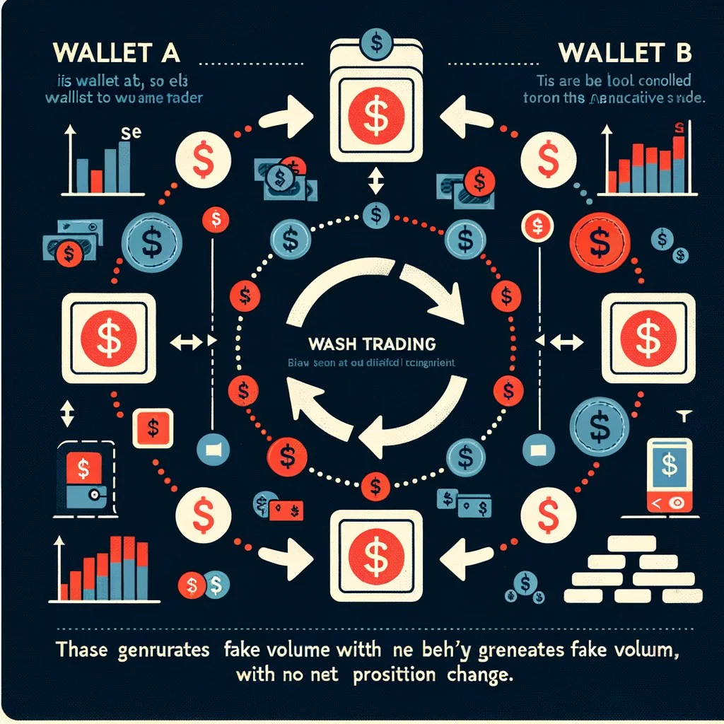 Crypto exchange trading screen with suspicious uniform volume bars suggesting wash trading activity