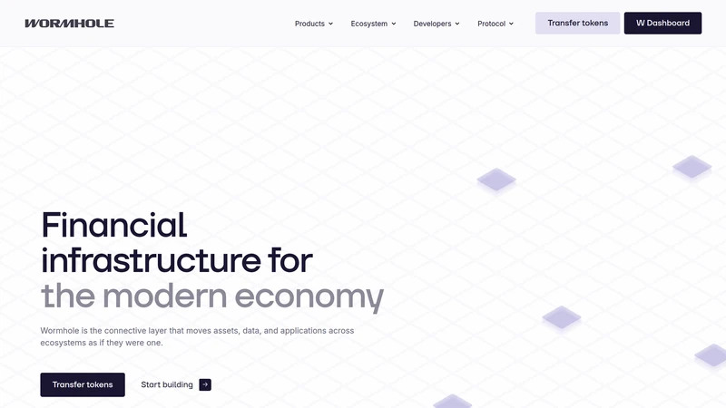Wormhole homepage showing token transfer and cross-chain infrastructure positioning