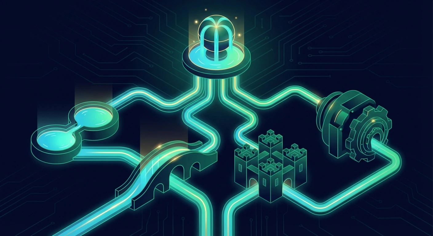 AI-generated conceptual illustration of capital flowing through DeFi yield farming routes