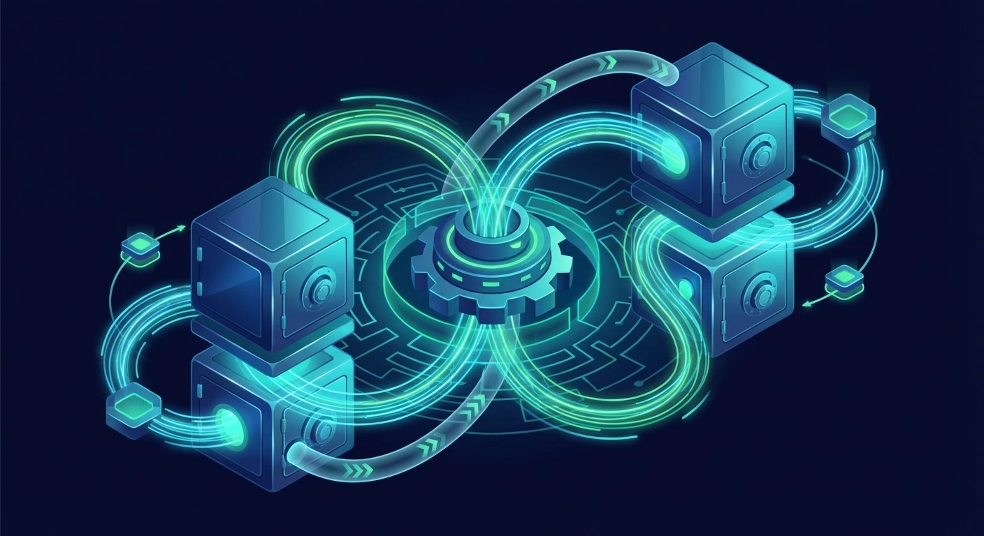 AI-generated conceptual illustration of DeFi vaults and auto-compounding yield strategies