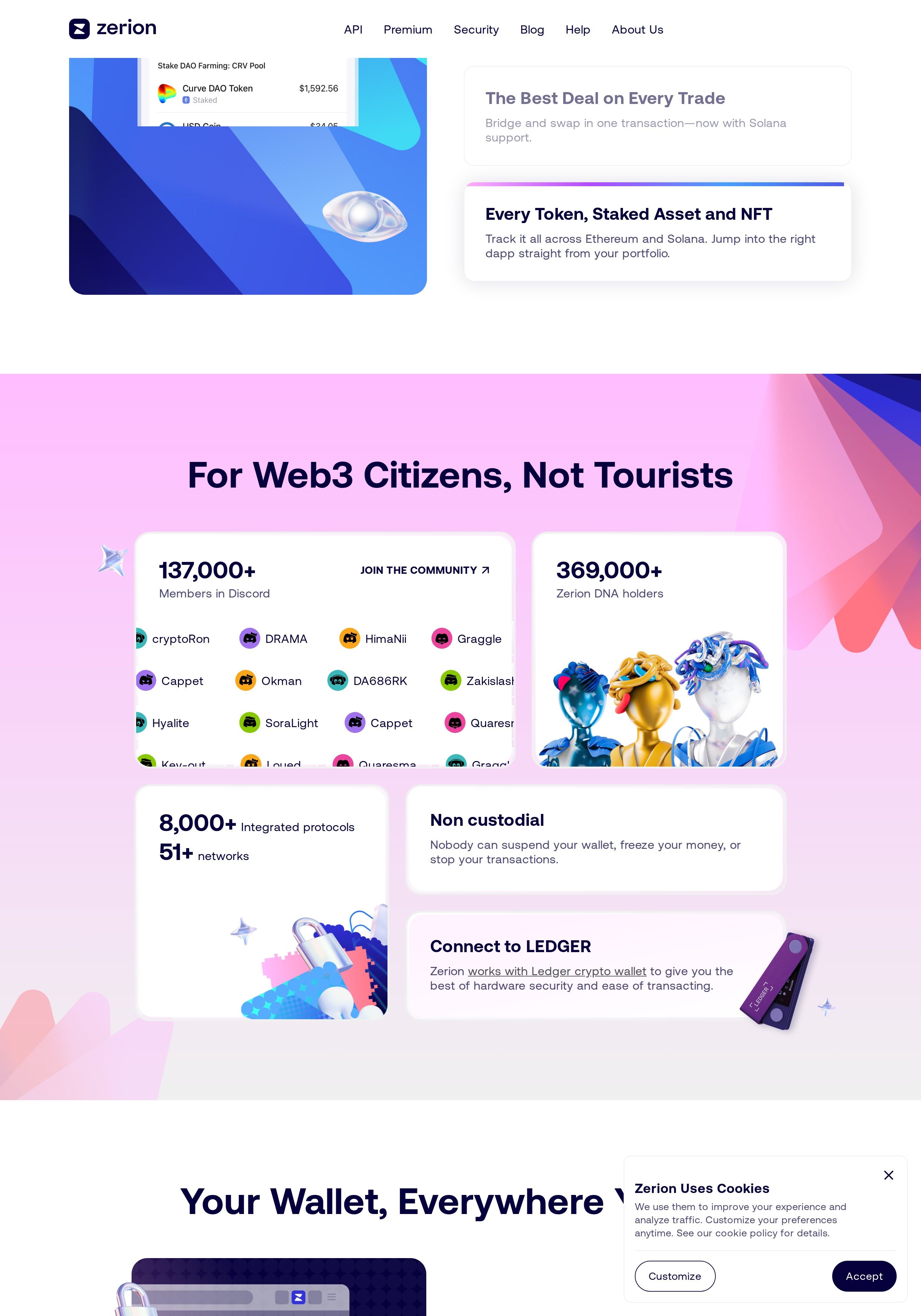Zerion explore page showing token discovery and trending assets